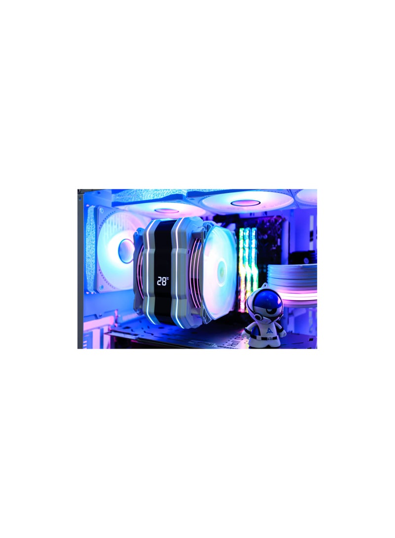 كابتن تيك M120D Plus CPU Cooler with Temperature Display, Dual ARGB PWM 120mm Fans, Compatible with Intel LGA 1700/1200/115X/2011/2066/1366 and AMD AM4/AM5. - Image 5