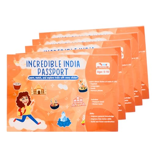 CocoMoco Kids India Passport for Kids, Learn About States of India & UTS, Geography Educational Toy Activity Kit with Stickers, Ages 4-5, 6-7, 8-10, 11 Year Old (Pack of 5) - Image 1