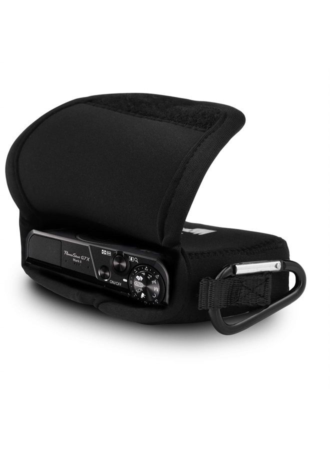 MegaGear 'Ultra Light' Neoprene Camera Case Bag with Carabiner for Canon PowerShot G7X, Canon PowerShot G7 X Mark II Cameras (Black)  - Image 3
