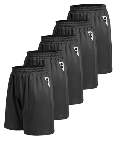 BOOJO 5 Pack Athletic Gym Mens Shorts - Workout Black Quick Dry Basketball Shorts with Pockets for Running Casual Activewear - Image 1