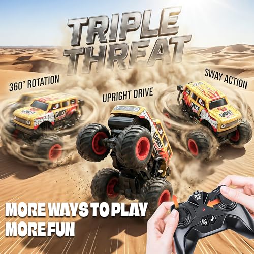 BEZGAR Monster Truck Toys Remote Control Monster Truck with Dancing Spins Lights Music 120 Remote Control Car for Boys 47 5 6 7 8 9 10 Year Old Boys Birthday Gifts Yellow - Image 5