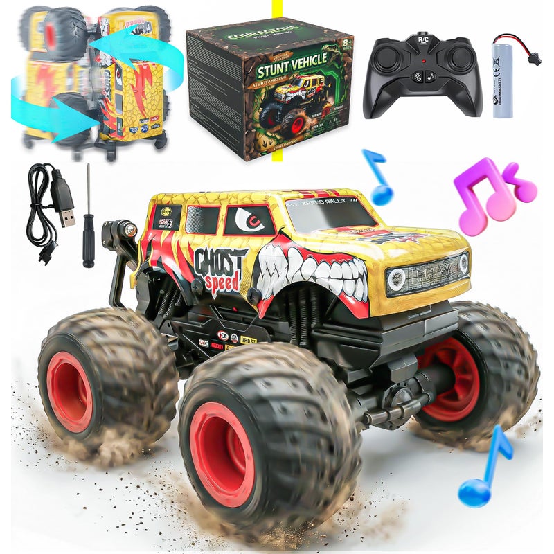 BEZGAR Monster Truck Toys Remote Control Monster Truck with Dancing Spins Lights Music 120 Remote Control Car for Boys 47 5 6 7 8 9 10 Year Old Boys Birthday Gifts Yellow - Image 3