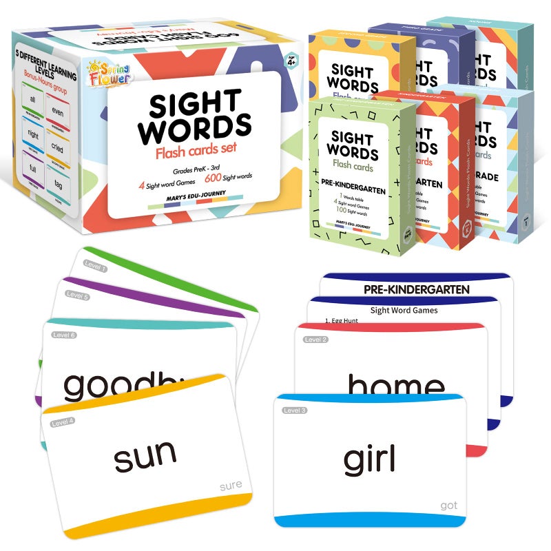 spring flower Springflower 600 Sight Words Flash Cards, Dolch & Fry High Frequency Flash Cards for Kindergarten Homeschool Supplies, Games for Kids Pre-K, 1st, 2nd, 3rd Grade - Image 1