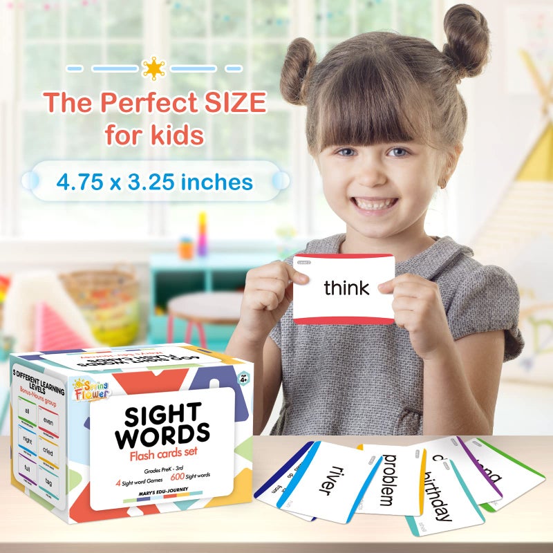 spring flower Springflower 600 Sight Words Flash Cards, Dolch & Fry High Frequency Flash Cards for Kindergarten Homeschool Supplies, Games for Kids Pre-K, 1st, 2nd, 3rd Grade - Image 3
