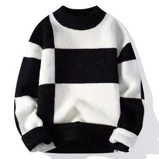2023 new contrast color sweater mens autumn and winter half turtleneck knitted bottoming shirt mens thickened warm wool clothes Black/White - pzsku/Z2831F6186CB72570F028Z/45/1746228181/6343adb8-3e82-4231-b073-242e2e7ab067