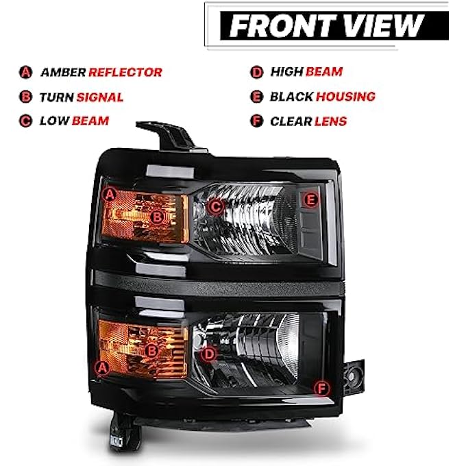 M-AUTO Oe Style Headlights Assembly Compatible With 20142015 Chevrolet Silverado 1500 Black Housing Amber Corner Passenger And Driver Side Headlamp - Image 4