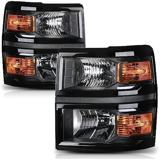 M-AUTO Oe Style Headlights Assembly Compatible With 20142015 Chevrolet Silverado 1500 Black Housing Amber Corner Passenger And Driver Side Headlamp - Image 1