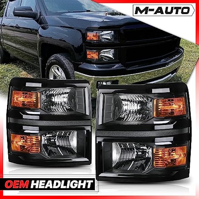 M-AUTO Oe Style Headlights Assembly Compatible With 20142015 Chevrolet Silverado 1500 Black Housing Amber Corner Passenger And Driver Side Headlamp - Image 3