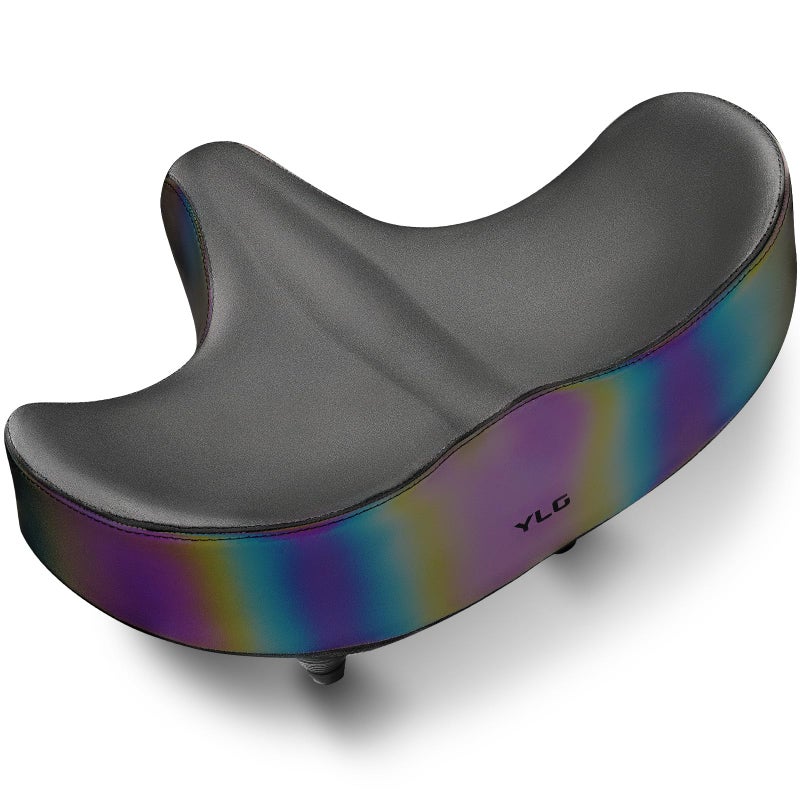 YLG Oversized Bike Seat, Comfort Seat Cushion Compatible with Peloton, Road or Exercise Bikes, Rainbow Reflective Wide Bicycle Saddle Replacement for Men Women - Image 1
