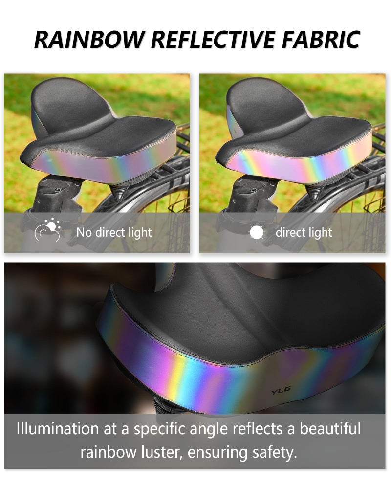 YLG Oversized Bike Seat, Comfort Seat Cushion Compatible with Peloton, Road or Exercise Bikes, Rainbow Reflective Wide Bicycle Saddle Replacement for Men Women - Image 3