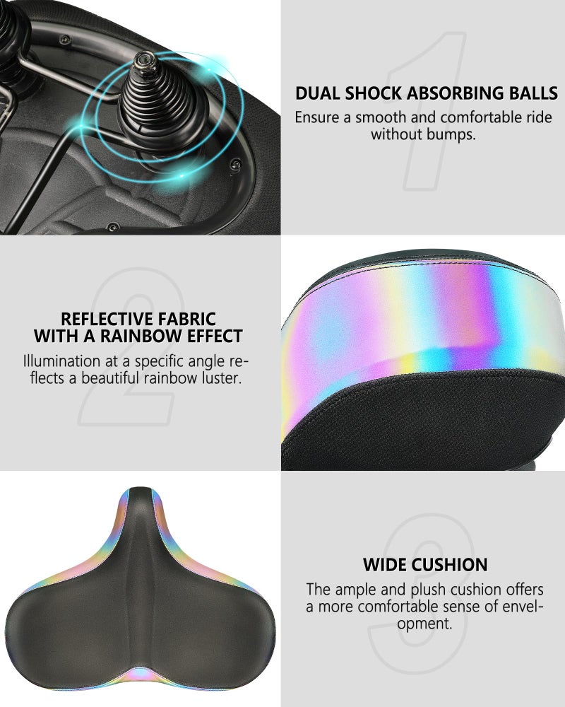 YLG Oversized Bike Seat, Comfort Seat Cushion Compatible with Peloton, Road or Exercise Bikes, Rainbow Reflective Wide Bicycle Saddle Replacement for Men Women - Image 4