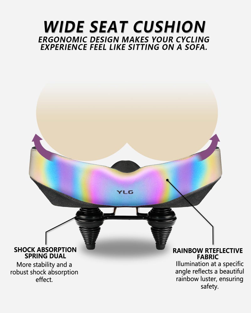 YLG Oversized Bike Seat, Comfort Seat Cushion Compatible with Peloton, Road or Exercise Bikes, Rainbow Reflective Wide Bicycle Saddle Replacement for Men Women - Image 2