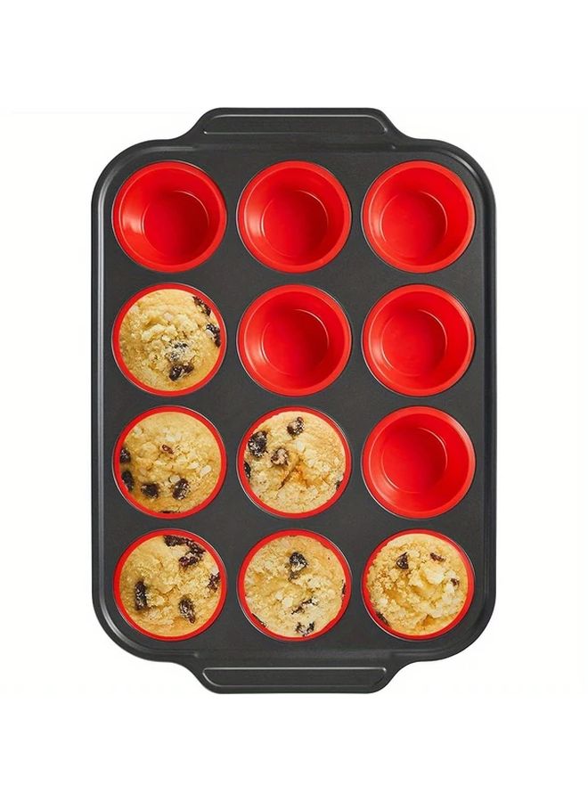 Red 12 Cup Muffin Pan Nonstick Easy Release Oven Safe Durable BPA Free - Image 5