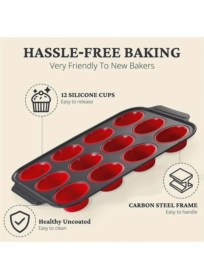 Red 12 Cup Muffin Pan Nonstick Easy Release Oven Safe Durable BPA Free - Image 1