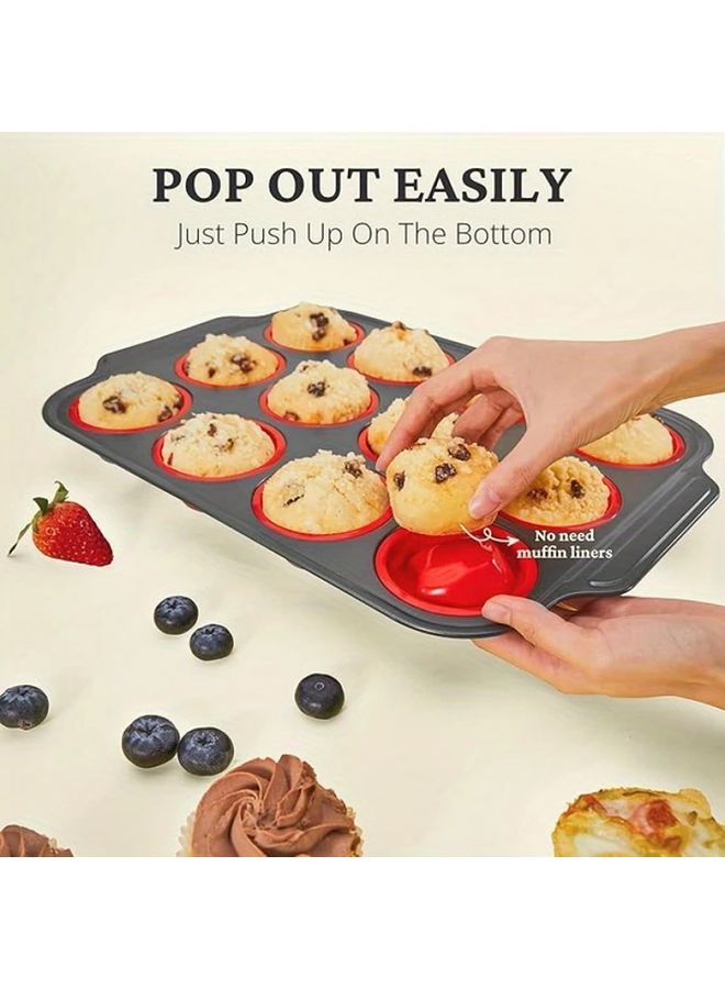 Red 12 Cup Muffin Pan Nonstick Easy Release Oven Safe Durable BPA Free - Image 3