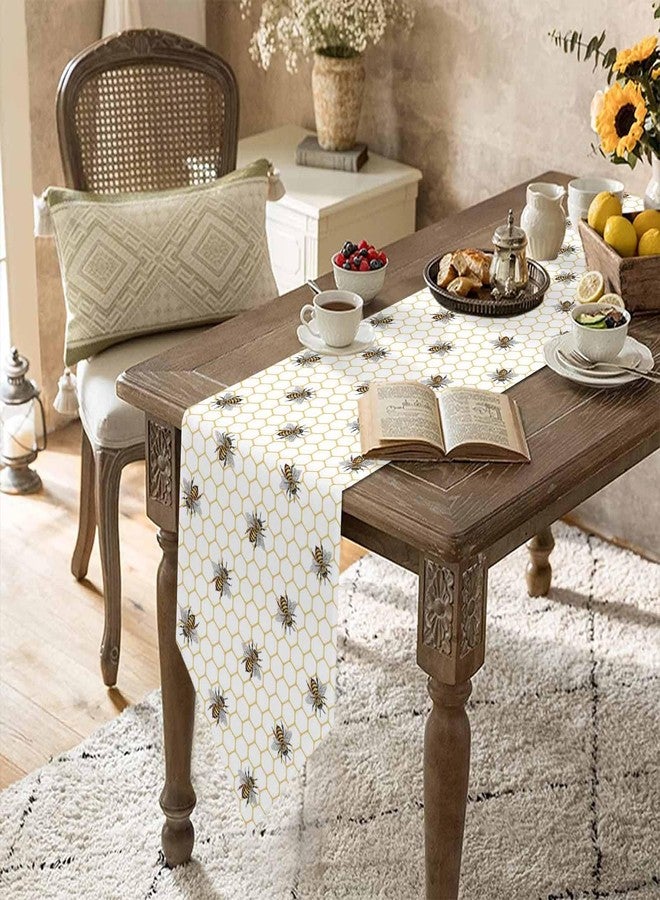 BABE MAPS Bee Table Runner 13x108inch Durable Dining Room Table Runners fit Rectange and Round Table Decorations for Kitchen/Hotel, Bee Pattern on Yellow Beehive Background - Image 4
