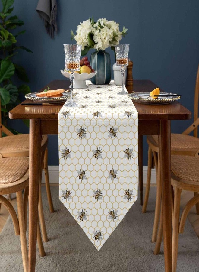 BABE MAPS Bee Table Runner 13x108inch Durable Dining Room Table Runners fit Rectange and Round Table Decorations for Kitchen/Hotel, Bee Pattern on Yellow Beehive Background - Image 2