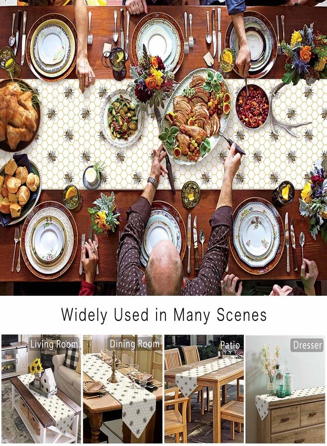 BABE MAPS Bee Table Runner 13x108inch Durable Dining Room Table Runners fit Rectange and Round Table Decorations for Kitchen/Hotel, Bee Pattern on Yellow Beehive Background - Image 3