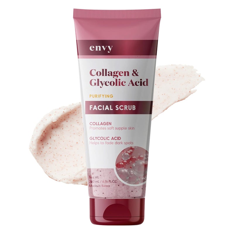 Envy Collagen & Glycolic Acid Face Scrub - Anti-Aging, Softening & Dark Spot Improving Exfoliating Scrub - Dermatologist Tested, Clean Beauty for All Skin Types - 6.76 Oz - Image 1