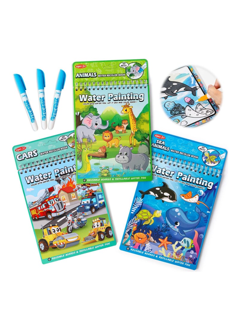 KASTWAVE 3Pcs Water Painting Book for Toddlers Coloring Paint with Activity Pad No Mess Reusable Educational Doodle Drawing Toys Kids Ages  - Image 1