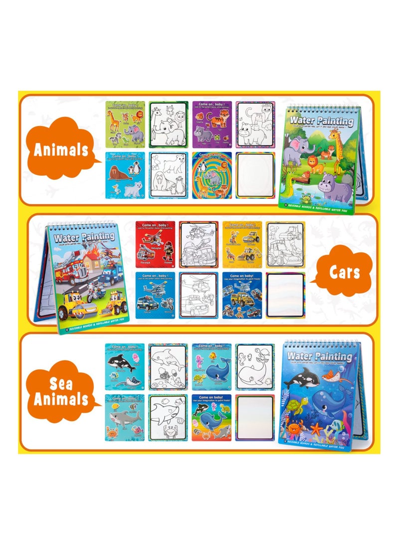 KASTWAVE 3Pcs Water Painting Book for Toddlers Coloring Paint with Activity Pad No Mess Reusable Educational Doodle Drawing Toys Kids Ages  - Image 3