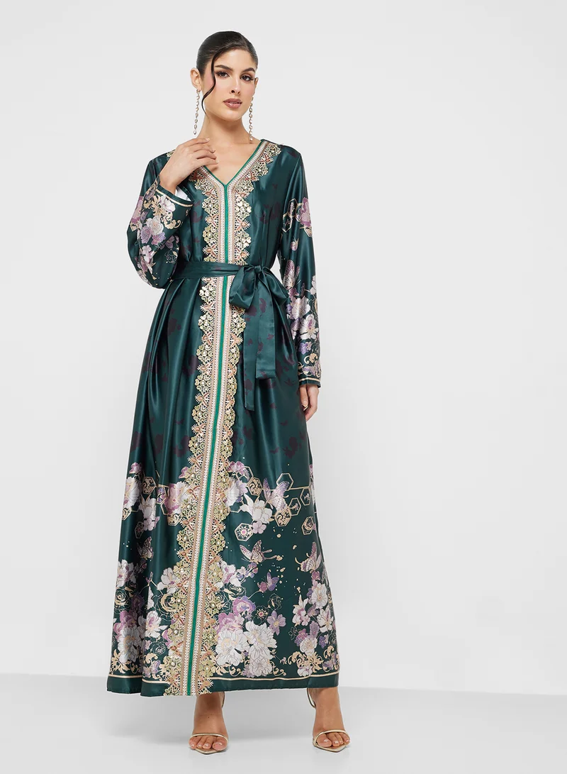Khizana Floral Print Kaftan Dress