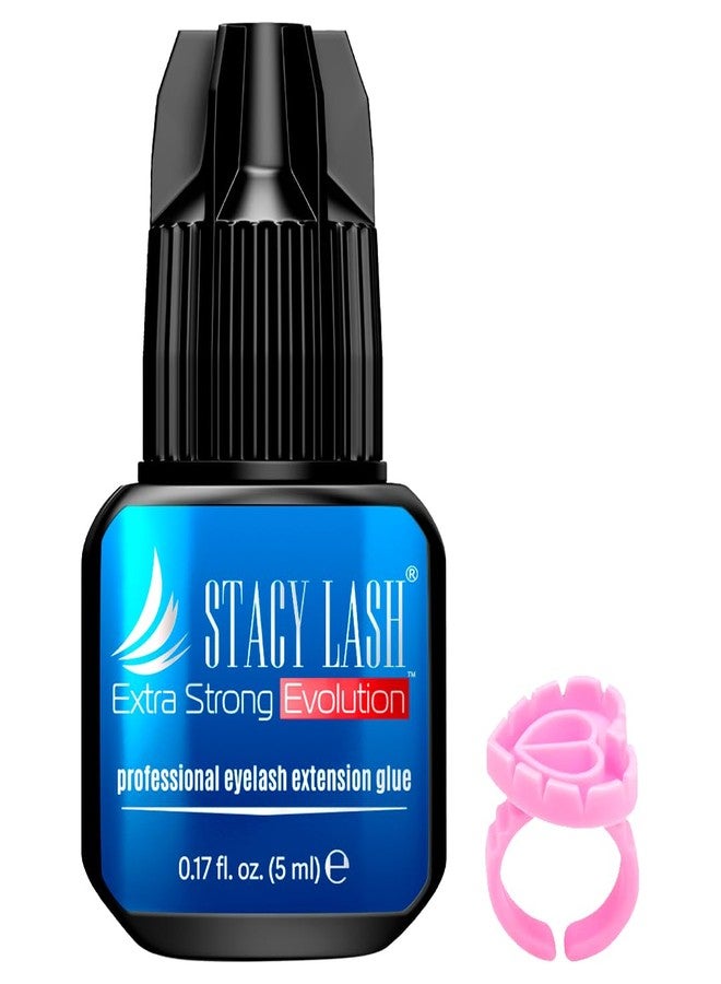 STACY LASH Extra Strong Evolution Eyelash Extension Glue (0.17fl.oz / 5ml) / 0.5-1 Sec Dry/Retention – 8 Weeks/Black Adhesive/Lash Tech Supplies + Glue Ring - Image 1