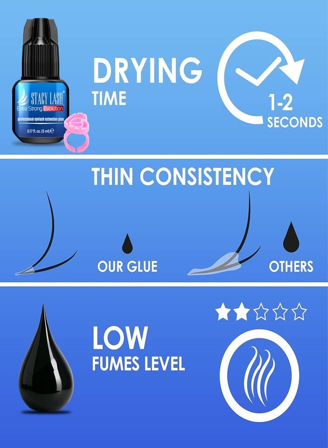 STACY LASH Extra Strong Evolution Eyelash Extension Glue (0.17fl.oz / 5ml) / 0.5-1 Sec Dry/Retention – 8 Weeks/Black Adhesive/Lash Tech Supplies + Glue Ring - Image 5