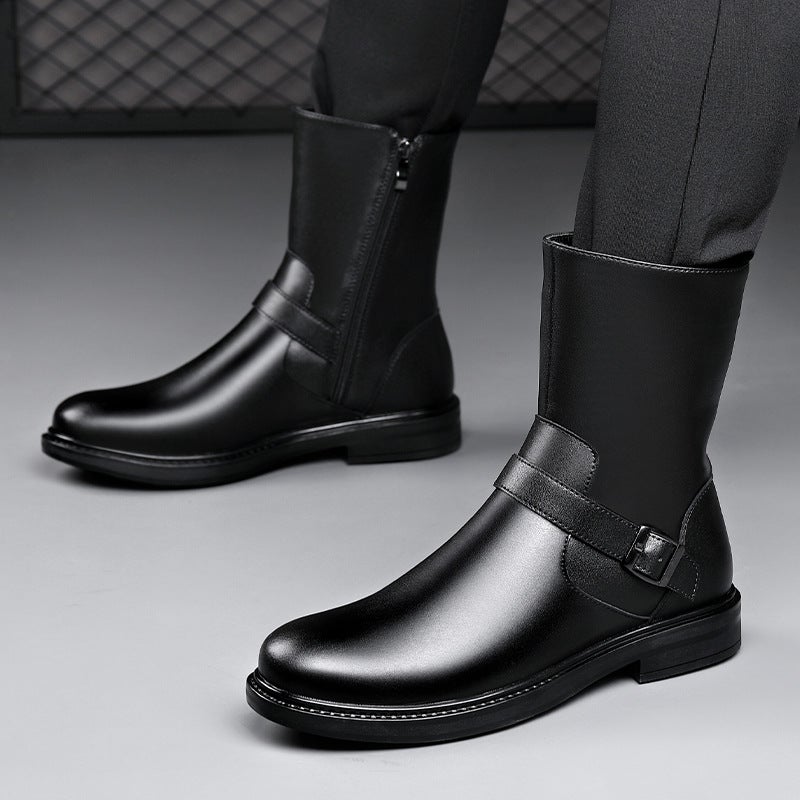 Winter High Casual Martin Boots Fashionable Side Zipper Knight Boots Fleece-Lined Warm Soft Bottom Lightweight Men'S Boots - Image 2