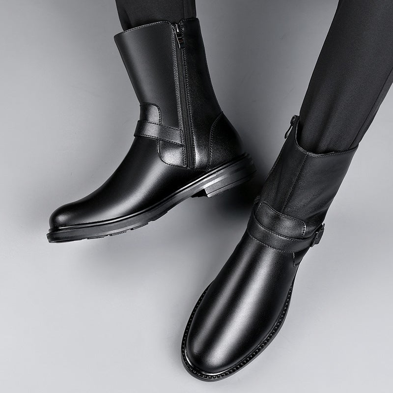 Winter High Casual Martin Boots Fashionable Side Zipper Knight Boots Fleece-Lined Warm Soft Bottom Lightweight Men'S Boots - Image 5