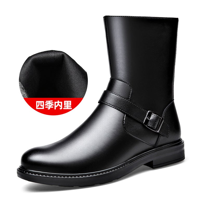 Winter High Casual Martin Boots Fashionable Side Zipper Knight Boots Fleece-Lined Warm Soft Bottom Lightweight Men'S Boots - Image 1