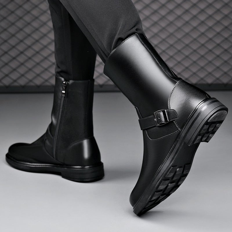Winter High Casual Martin Boots Fashionable Side Zipper Knight Boots Fleece-Lined Warm Soft Bottom Lightweight Men'S Boots - Image 4