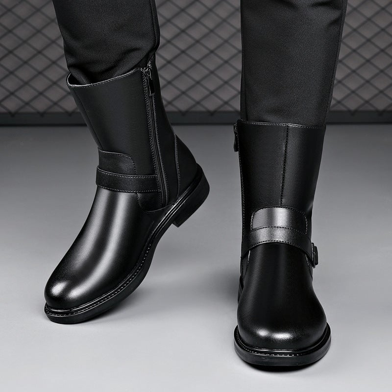 Winter High Casual Martin Boots Fashionable Side Zipper Knight Boots Fleece-Lined Warm Soft Bottom Lightweight Men'S Boots - Image 3