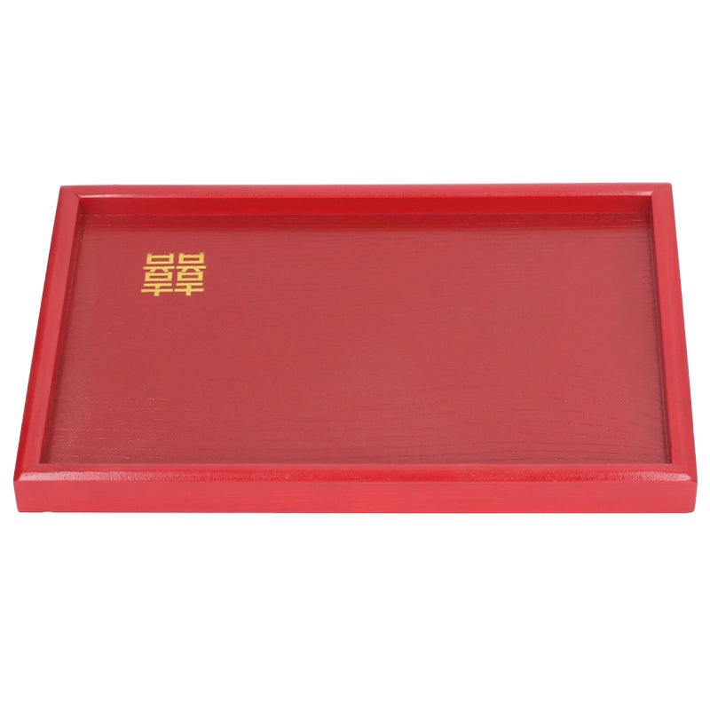 Wood Serving Tray Decorative Serving Platter Snack Fruit Plate for Living Room Coffee Table Kitchen CounterTop Red Square S - Image 4