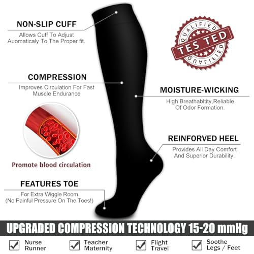Bluemaple 6 Pack Copper Compression Socks for Women and Men Circulation-Best Support for Medical,Running,Nursing,Athletic - Image 5