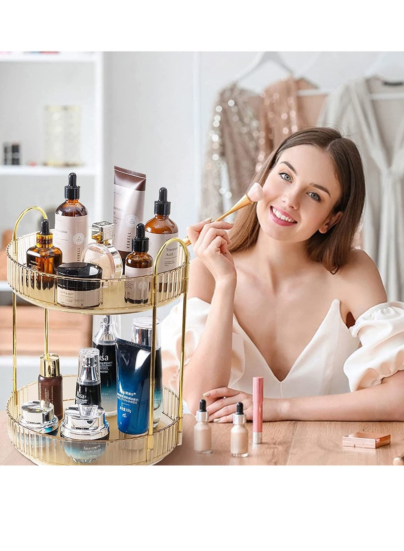 Sharpdo Rotating Makeup Organizer for Vanity 2 Tier, High-Capacity Skincare Clear Make Up Storage Perfume Organizers Cosmetic Dresser Organizer Countertop 360 Spinning - Image 5