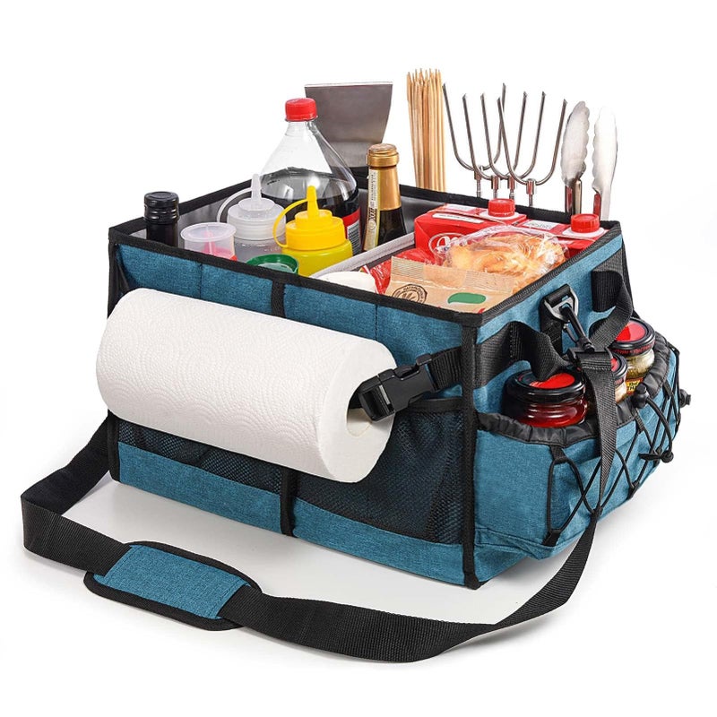 Lorbro Grill Caddy BBQ Caddy with Paper Towel Holder Portable Picnic Basket for Utensil and Condiment Barbecue Grilling Tool Accessories Storage Organizer for Outdoor Griddle Tailgate Camping RV