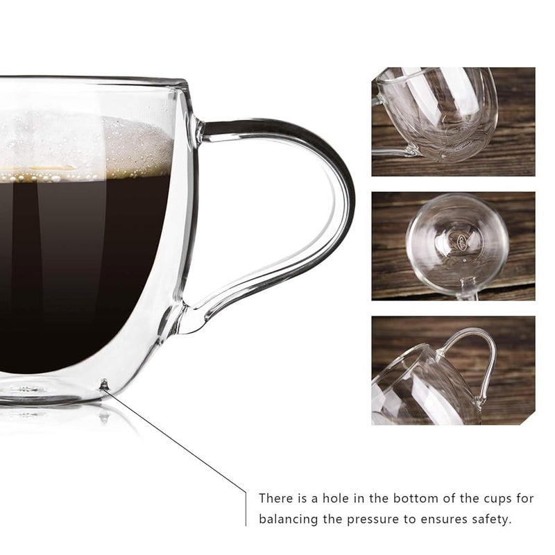 IndusBay 250 ML Borosilicate Glass Double Wall Coffee Mug Cup Insulated Mug for Hot Cold Mug Set 1 Piece Clear - Image 3