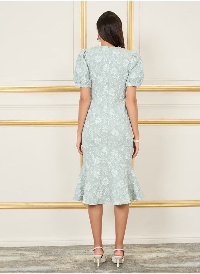 Styli Jacquard Collared Button Through Sheath Midi Dress  - Image 4
