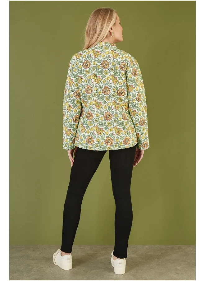 Yumi Floral Print Reversible Cotton Quilted Jacket