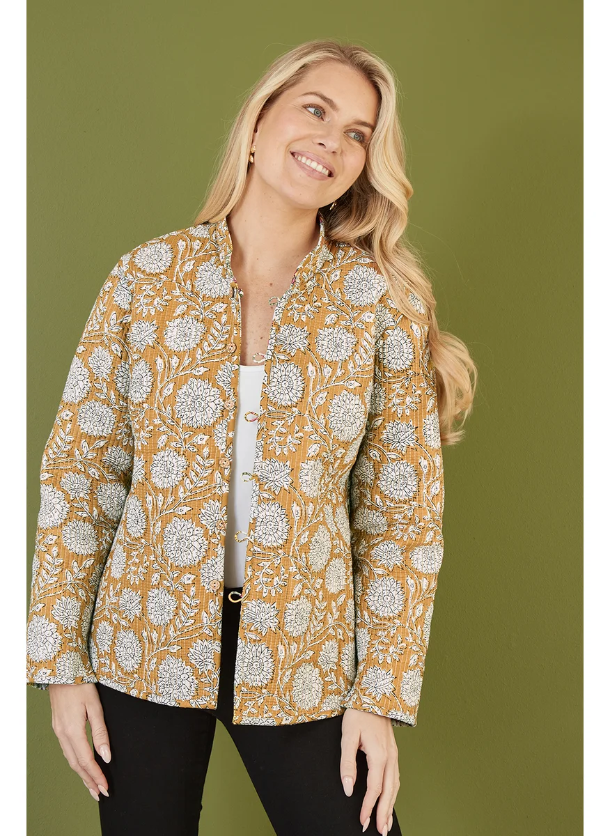 Yumi Floral Print Reversible Cotton Quilted Jacket