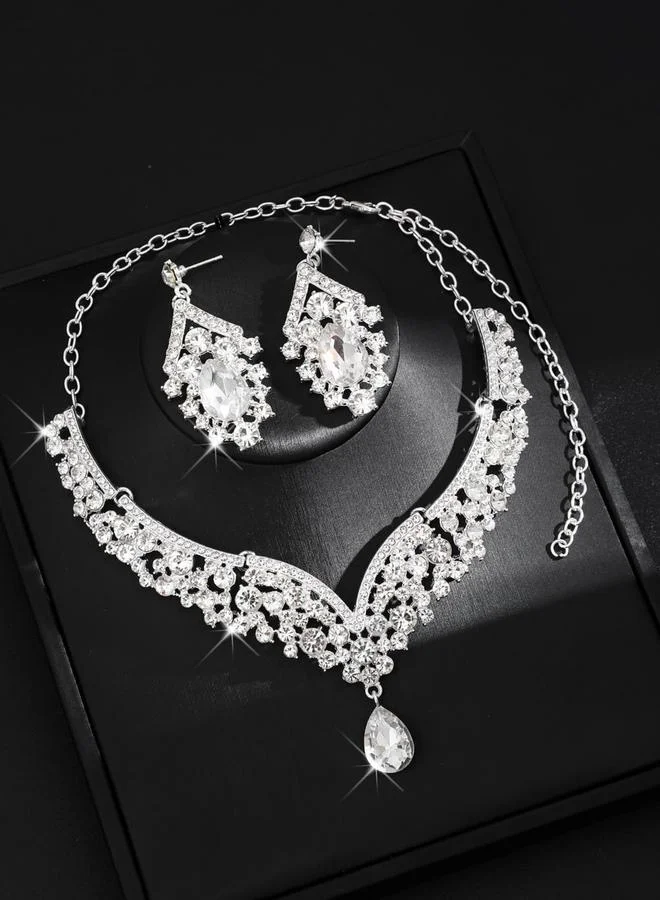 Take Two 2-Piece Embellished Rhinestone Pendant Necklace and Earrings Jewelry Set