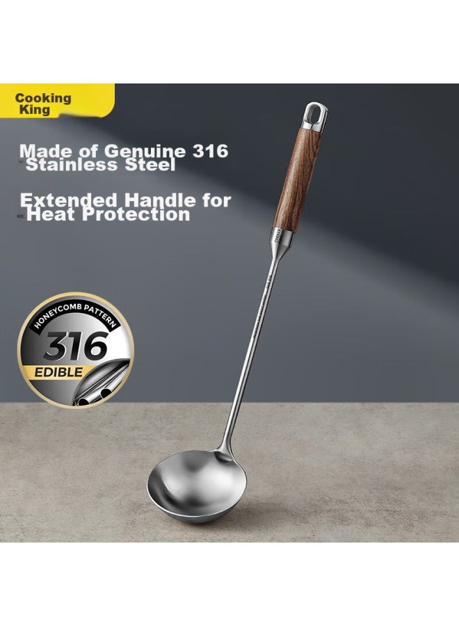 COOKER KING Chuidahuang 316 Stainless Steel Soup Ladle With Rosewood Handle, Thickened Spoon For Iron And Stainless Steel Pots, Uncoated Pot, Extended Version  - Image 1