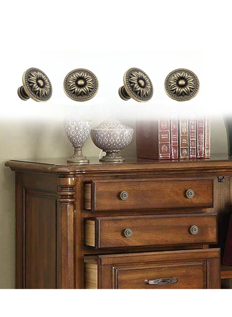Sisily 4 Pcs Antique Bronze Cabinet Knobs Pull, Vintage Rustic Style Drawer Knobs Decorative Round Handles for Furniture Cupboard Dresser - Image 2