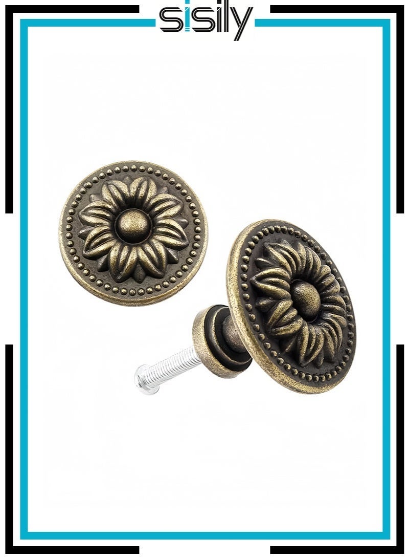 Sisily 4 Pcs Antique Bronze Cabinet Knobs Pull, Vintage Rustic Style Drawer Knobs Decorative Round Handles for Furniture Cupboard Dresser - Image 1