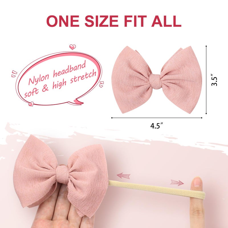 YanJie 4.5'' Nylon Bow Headbands for Baby Girls - Handmade Tied Bows Hair Accessories for Infants and Toddlers - 10 Pieces - Image 2