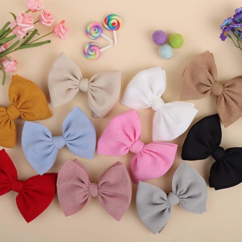 YanJie 4.5'' Nylon Bow Headbands for Baby Girls - Handmade Tied Bows Hair Accessories for Infants and Toddlers - 10 Pieces - Image 4
