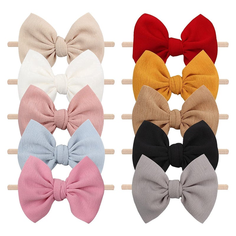 YanJie 4.5'' Nylon Bow Headbands for Baby Girls - Handmade Tied Bows Hair Accessories for Infants and Toddlers - 10 Pieces - Image 1
