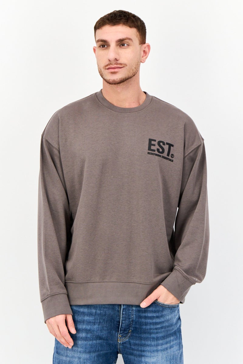 Established Redefining Essentials Men Crew Neck Brand Logo Long Sleeves Sweatshirt, Charcoal - Image 1