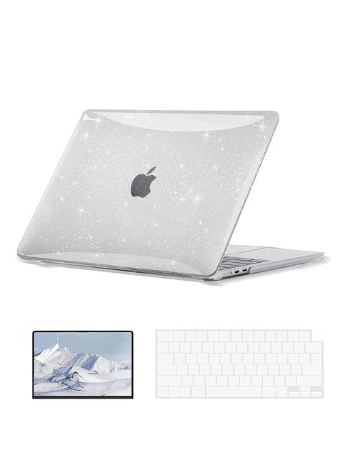3 in 1 Glitter Case for MacBook Air 15 inch 2023 A2941 with M2 Chip and 2024 A3114 with M3 Chip, Laptop Hard Shell Cases &Keyboard Skin & Screen Protector, Transparent